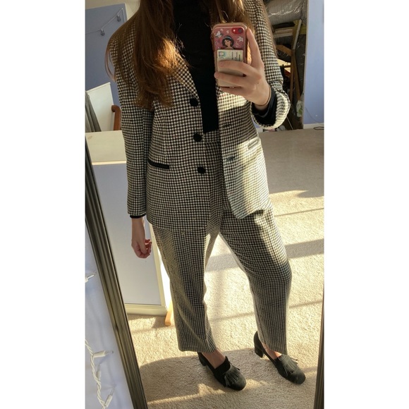 Vintage Wool Houndstooth Checkered Pantsuit Set - Picture 3 of 16